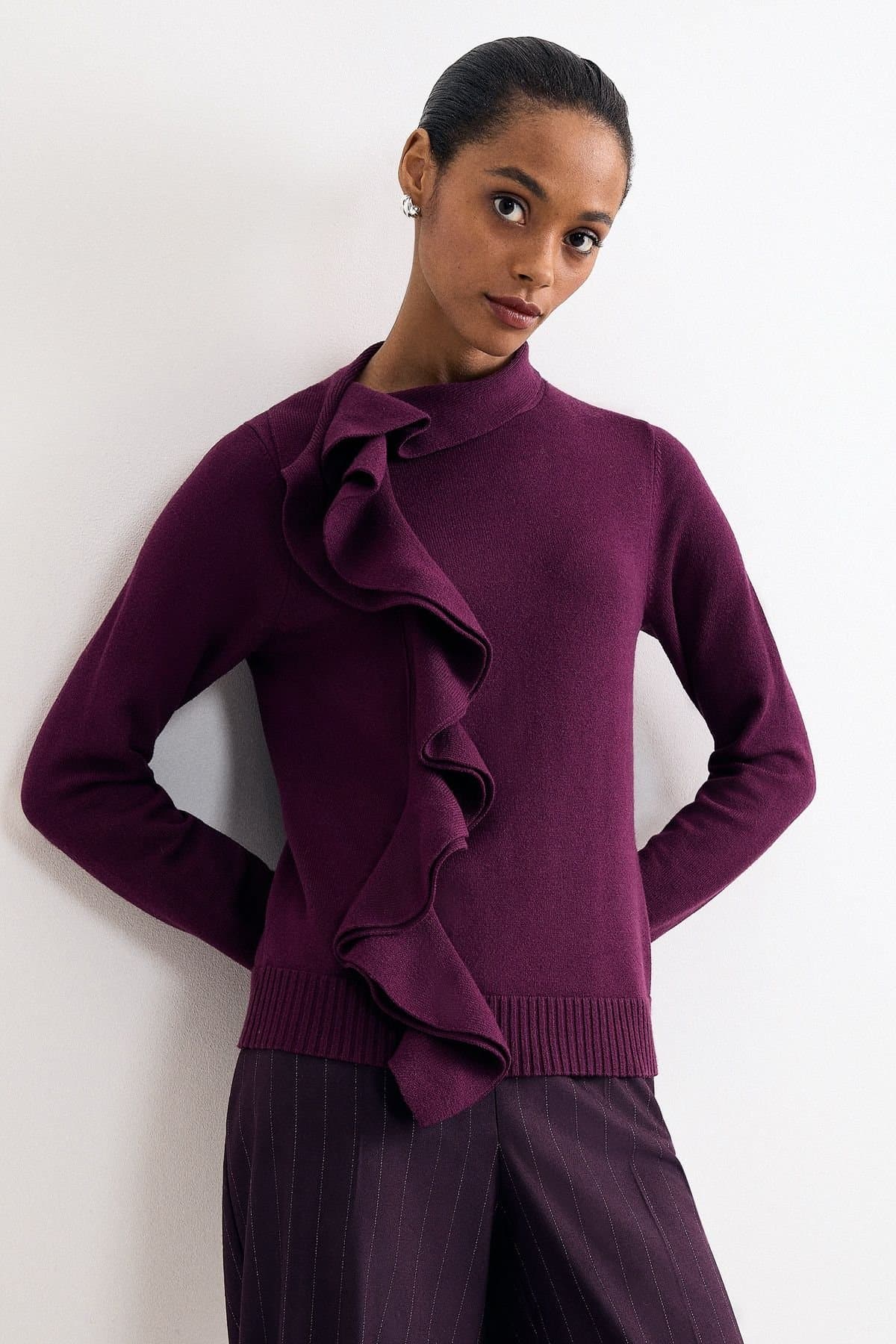 Phase Eight Phase Eight Women's Plum Ruffle Detail Knit Jumper