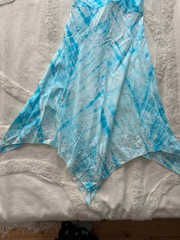 New Look Vintage New Look Blue Tie Dye with Sequins- Handkerchief Hem Midi Dress Size 14 Y2K Festival - 1