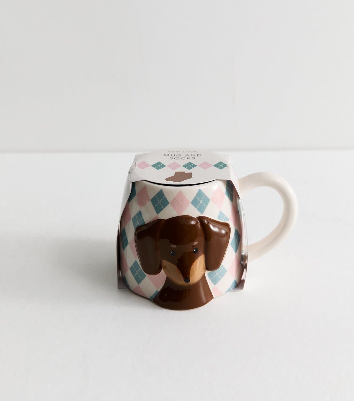 New Look White Sausage Dog Mug and Socks Set New Look
