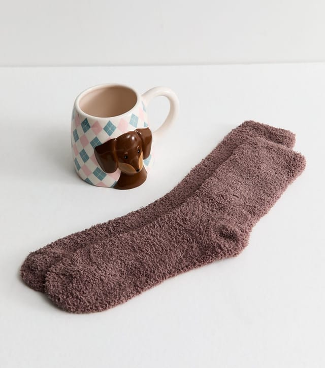 New Look White Sausage Dog Mug and Socks Set New Look - 2