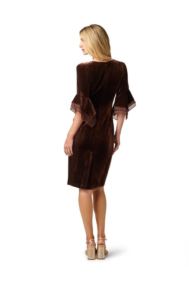 Adrianna Papell Adrianna Papell Women's Velvet Bell Sleeve Short Dress in Brown - 3