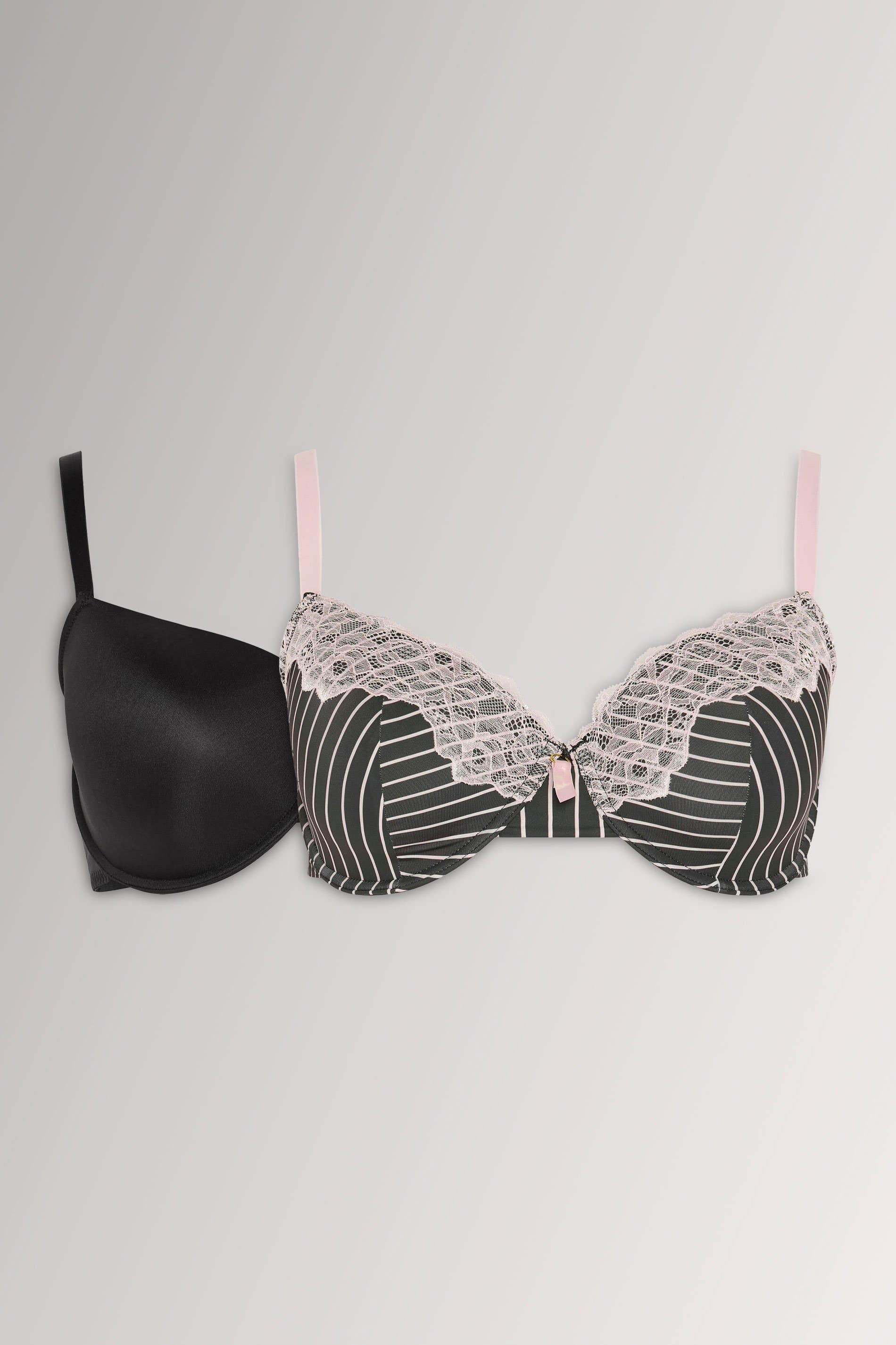 Yours 2 Pack Curve Black Stripe Underwired Padded Bra