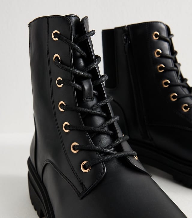 New Look Women's Wide Fit Black Faux Leather Biker Ankle Boots Vegan New Look - 3