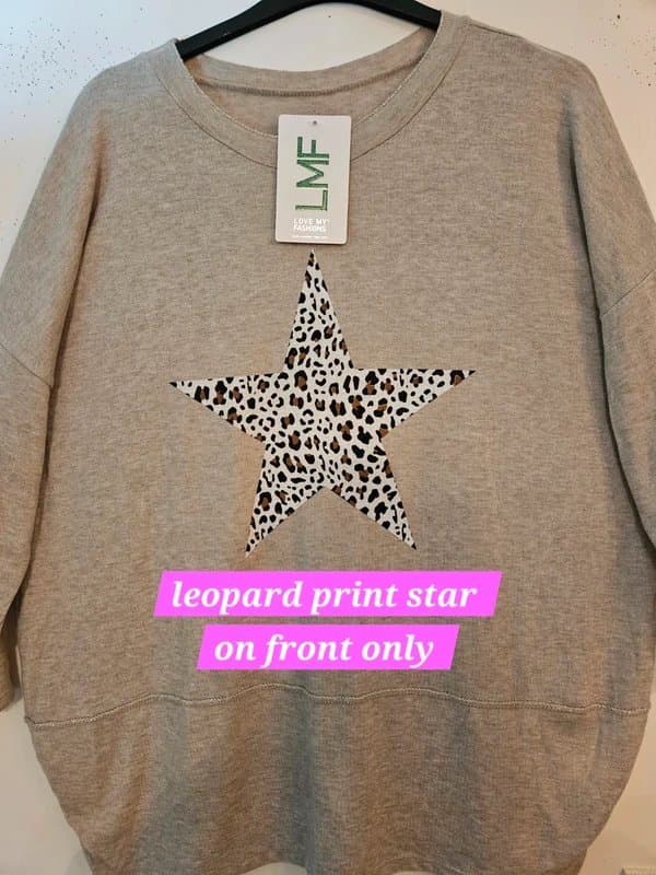 Love My Fashions Selling new ladies beige & leopard print star fine knit jumper size 20/22/24 rrp £28