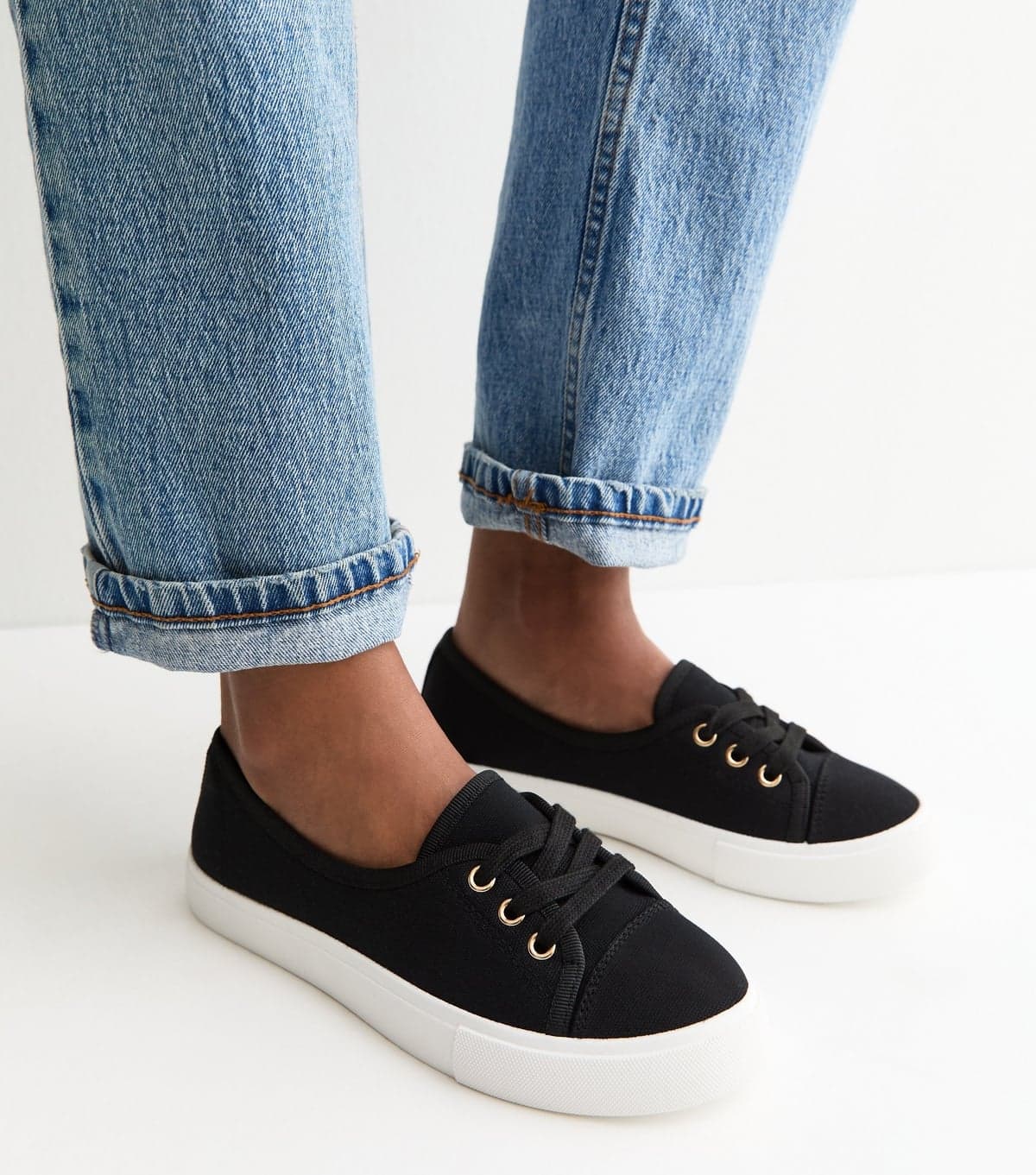 New Look Women's Black Canvas Half Lace Up Trainers Vegan New Look