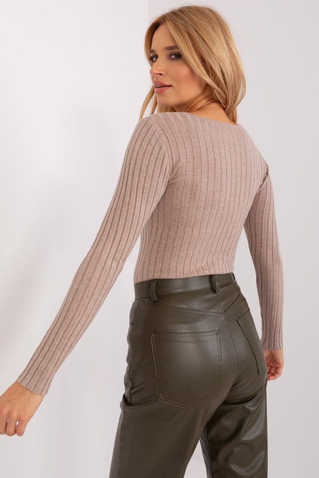 Love Lace Love Lace Women's Ribbed V Neck Long Sleeve Viscose Sweater Style 189715 in Beige - 3
