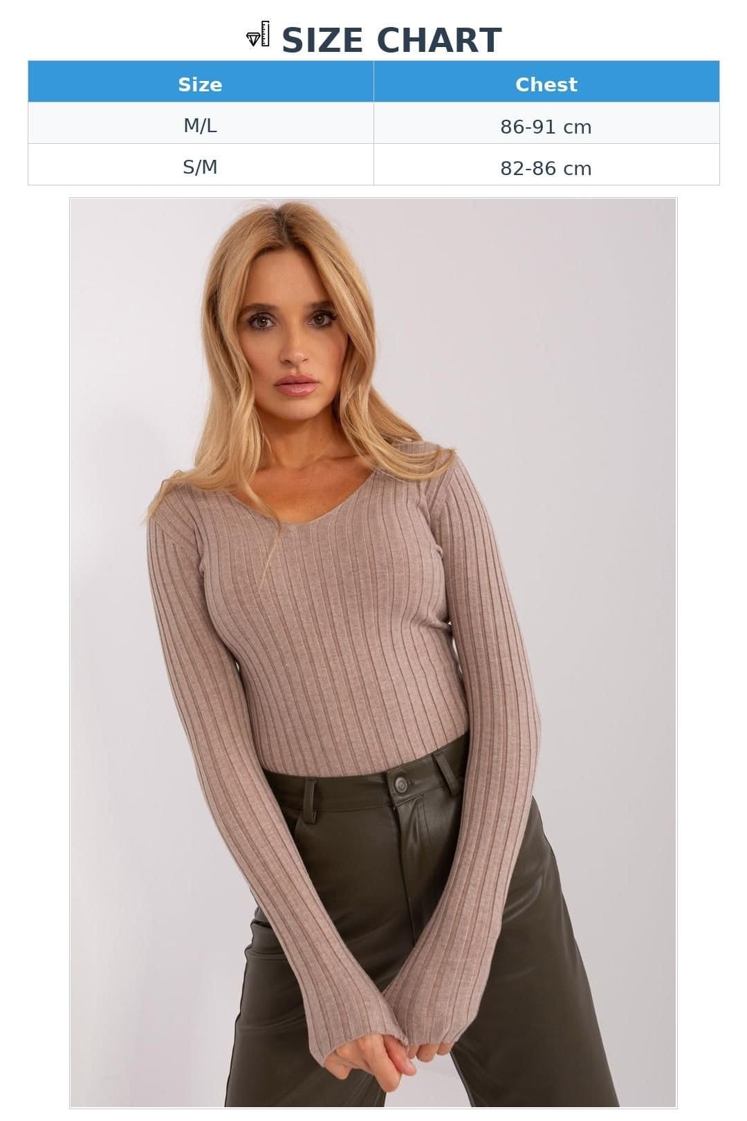 Love Lace Love Lace Women's Ribbed V Neck Long Sleeve Viscose Sweater Style 189715 in Beige - 4