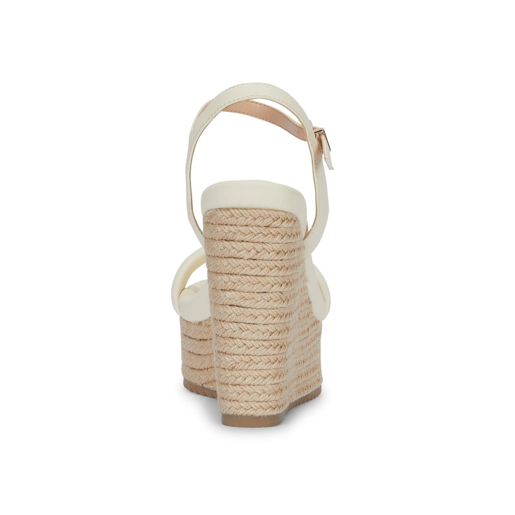 MALOW LONDON MALOW LONDON Women's Jenna Wedge Sandals Buckle Strap PU Open Toe Wedge Heel Shoes in Cream - 4