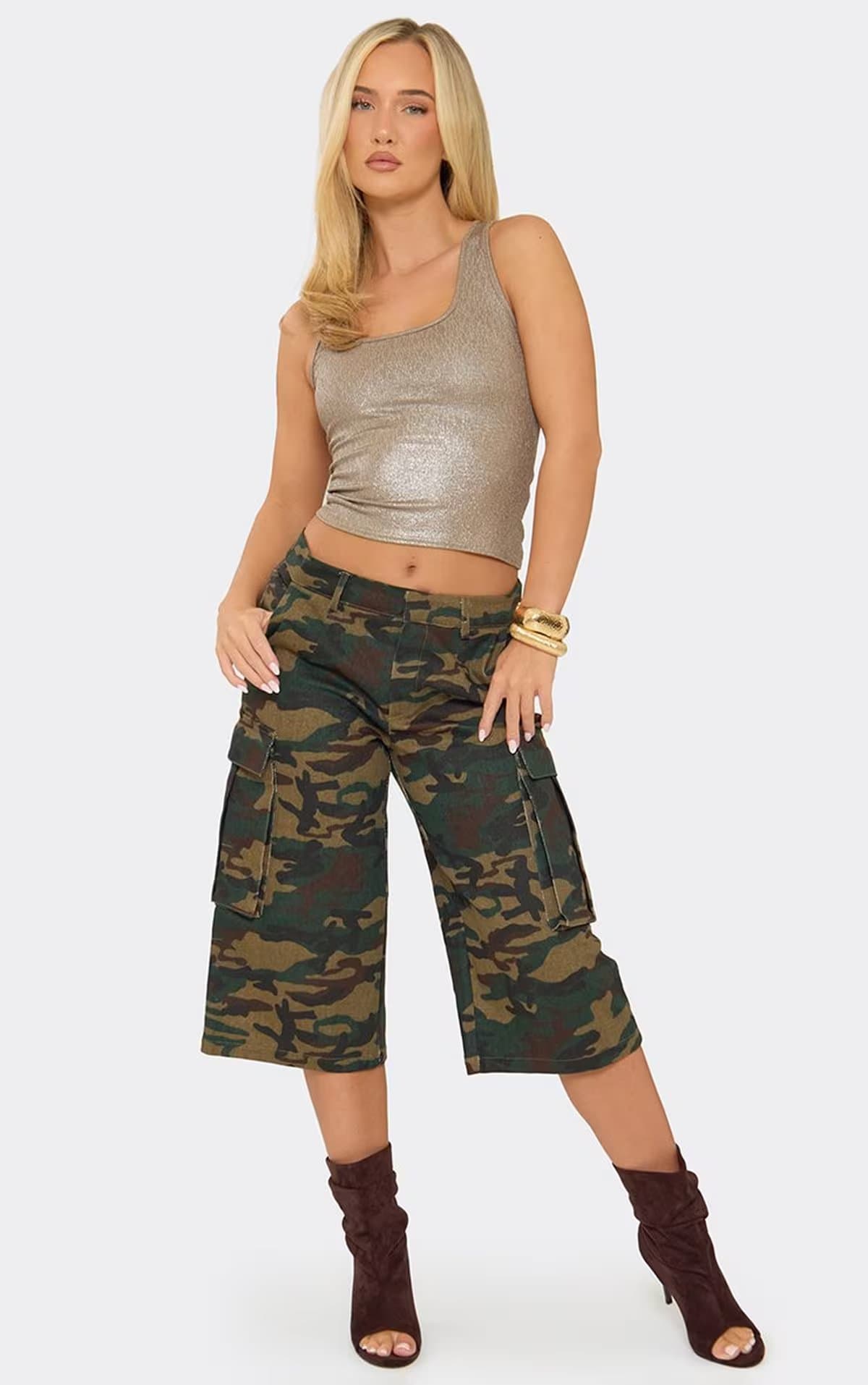EGO Scoop Neck Vest Top In Metallic Gold, Women's Size UK 6