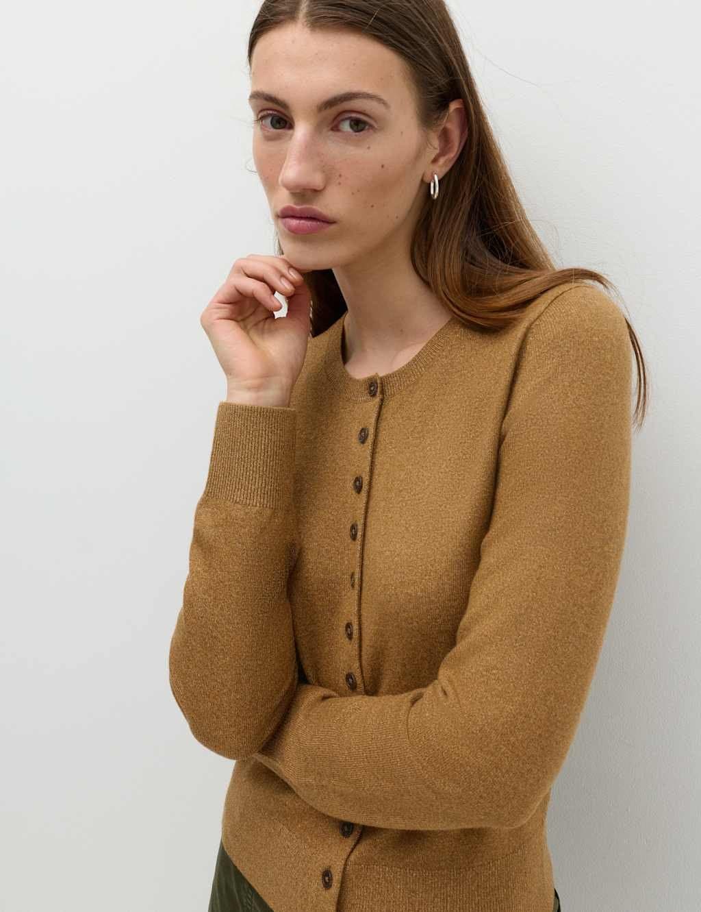 Marks & Spencer M&S Air-Yarn Crew Neck Short Cardigan Caramel