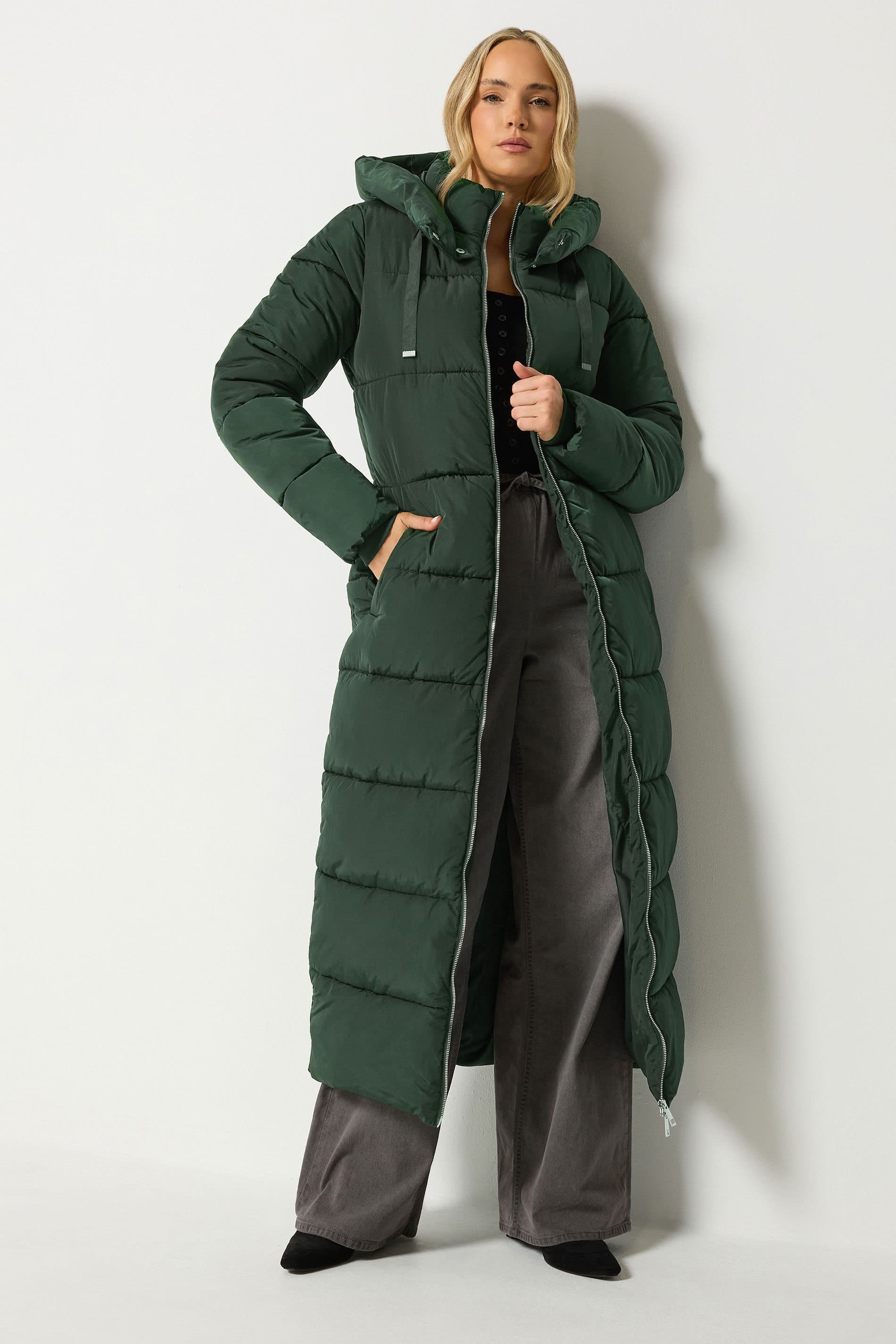 Long Tall Sally Long Tall Sally Women's Tall Padded Maxi Coat in Dark Green