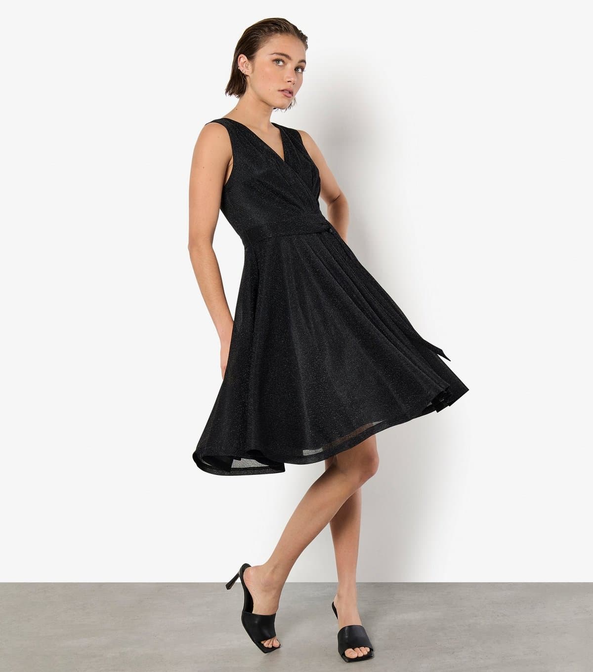 Apricot Women's Black Sparkly Wrap Mini Dress Apricot New Look