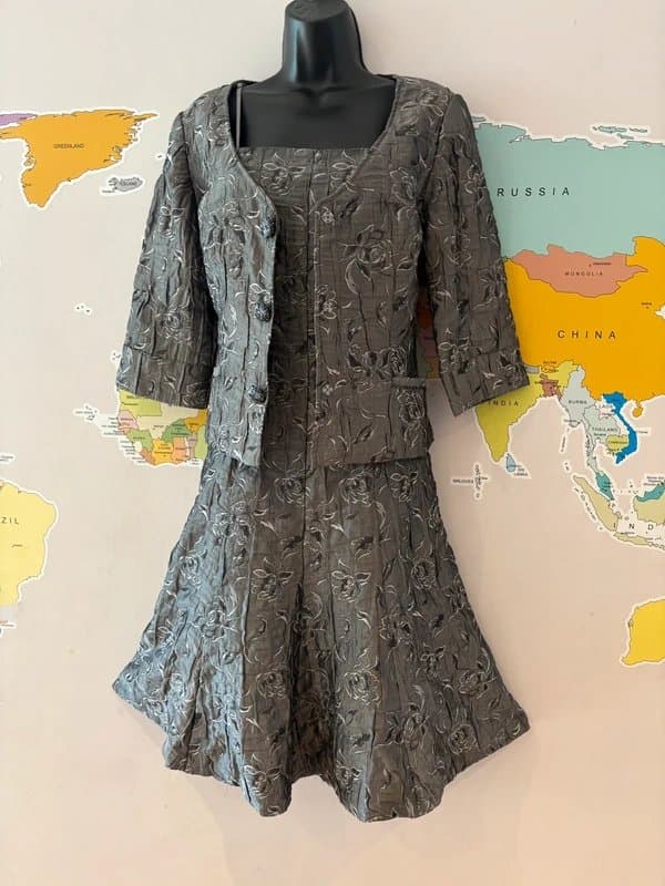 Gina Bacconi Gina Bacconi Grey Floral Jacquard Occasion Dress & Jacket 2 Piece Suit UK 12 Wedding Guest
