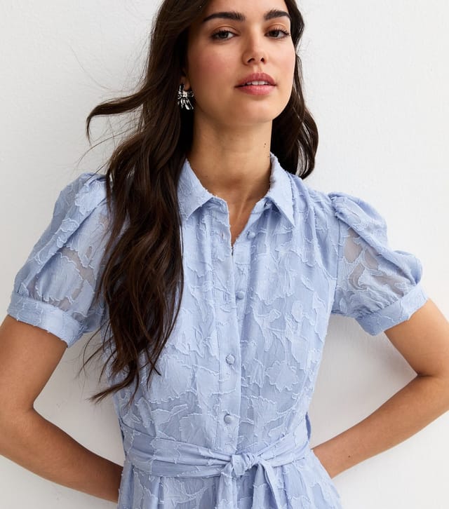 New Look Women's Light Blue Brocade Puff Sleeve Shirt Dress New Look - 3