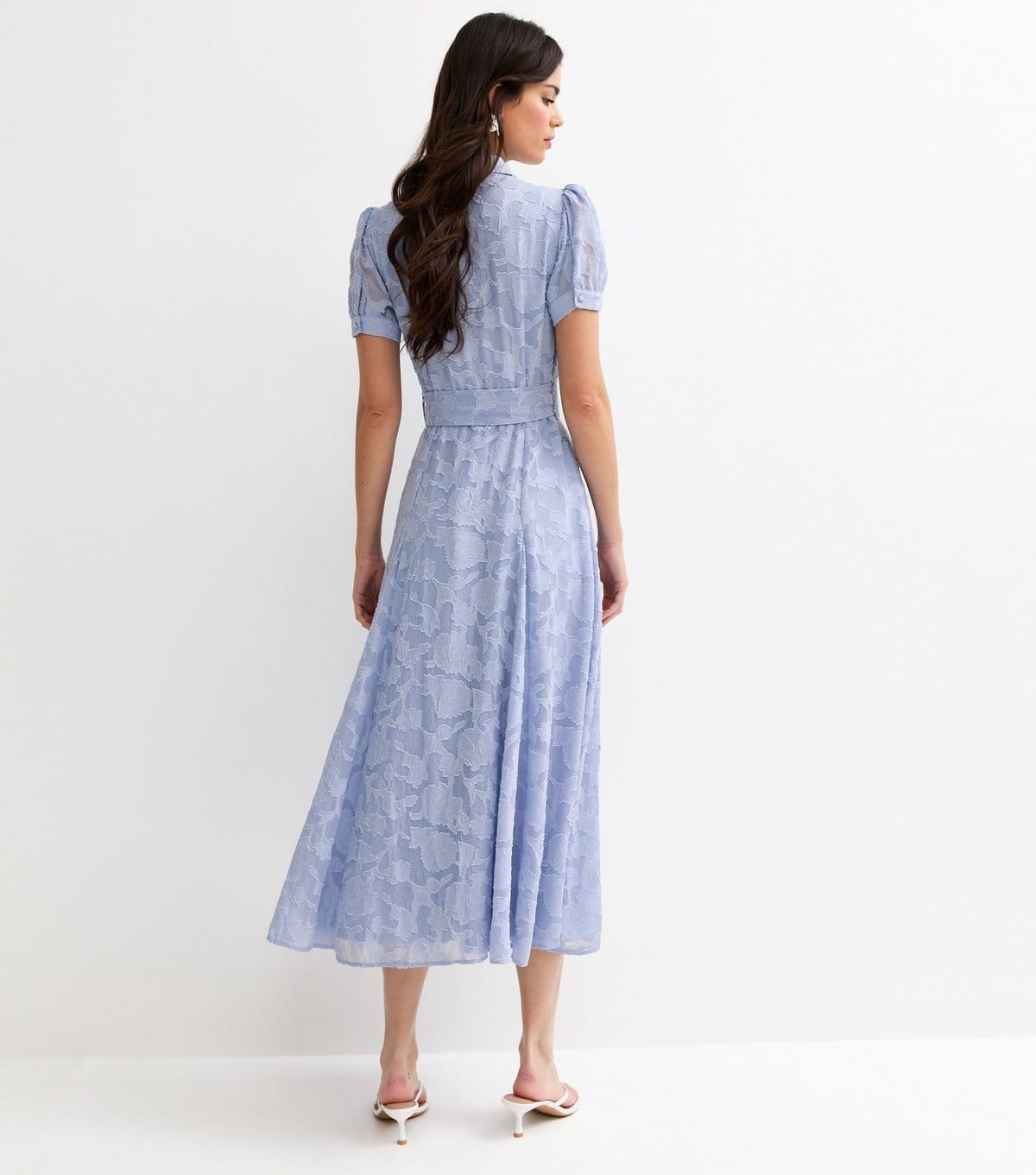 New Look Women's Light Blue Brocade Puff Sleeve Shirt Dress New Look - 4