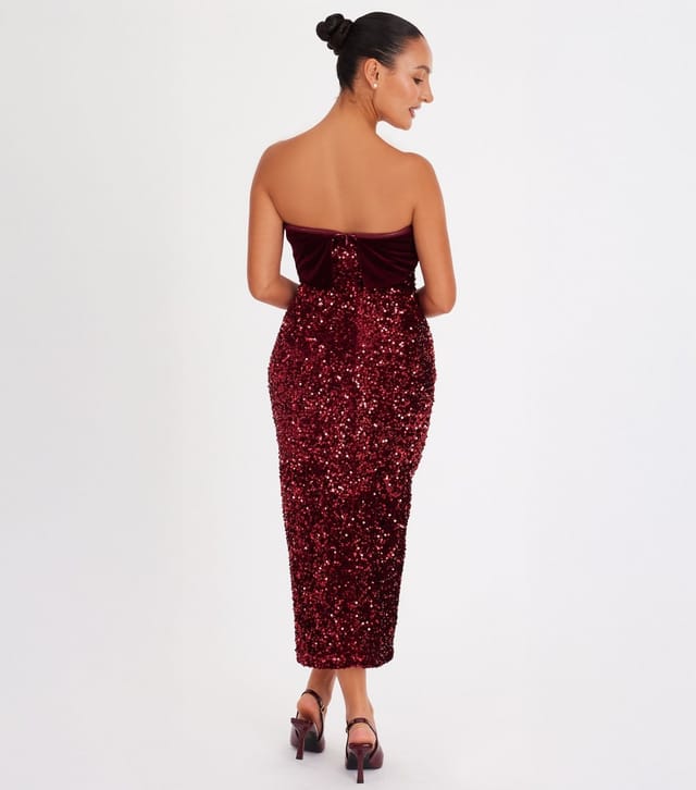 Quiz Women's Petite Dark Red Velvet Sequin Midaxi Dress Quiz New Look - 3