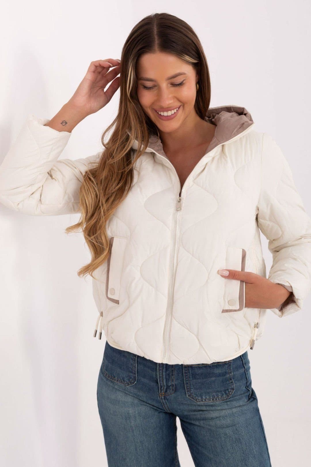 Love Lace Love Lace Women's Quilted Hooded Insulated Transitional Jacket Style 220643 in Off-White