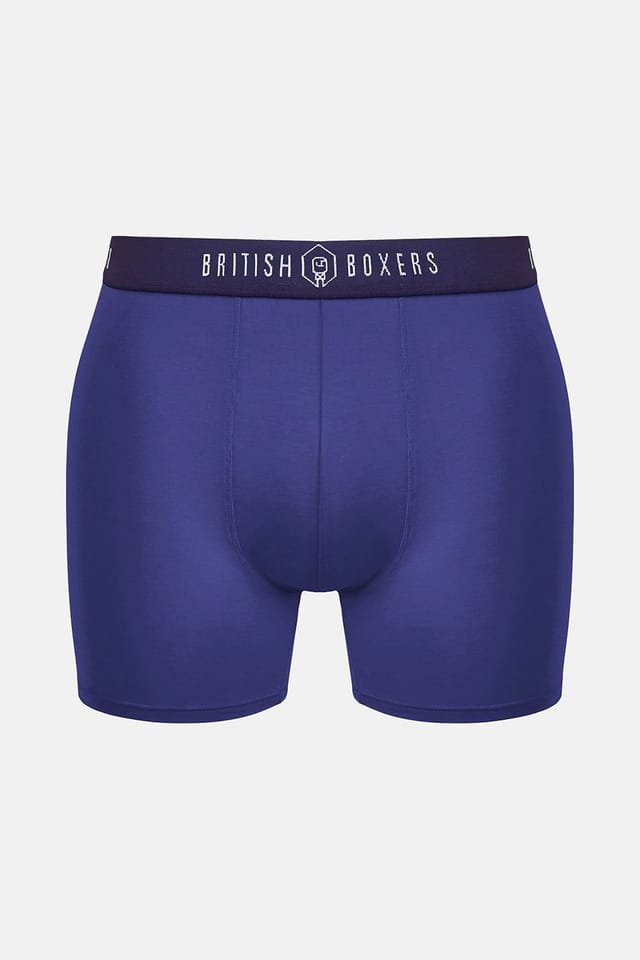British Boxers British Boxers Men's Pack of Three "Flame Blues" Stretch Trunks in Dark Blue - 3