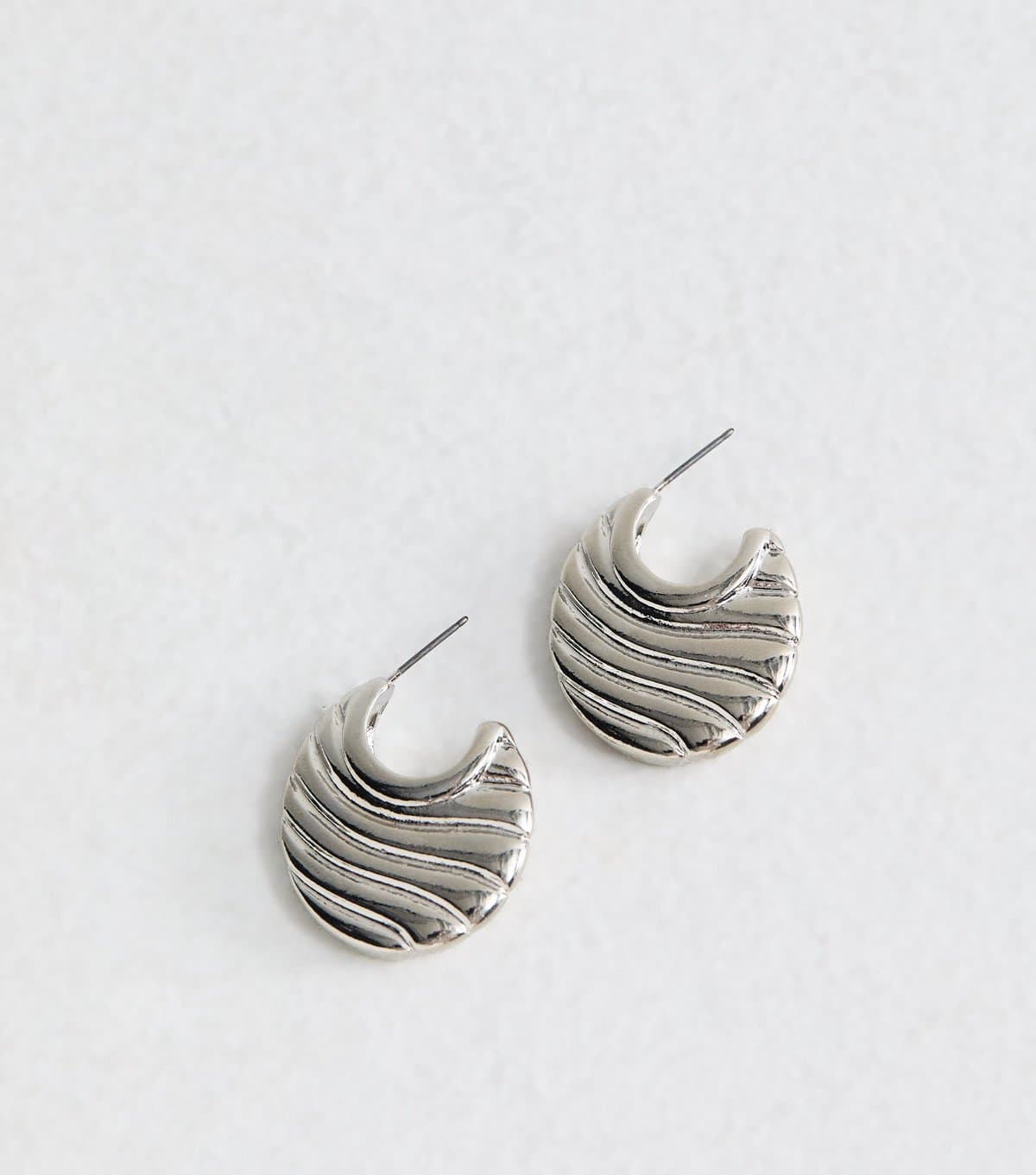 New Look Silver Tone Ridged Flat Hoop Earrings New Look