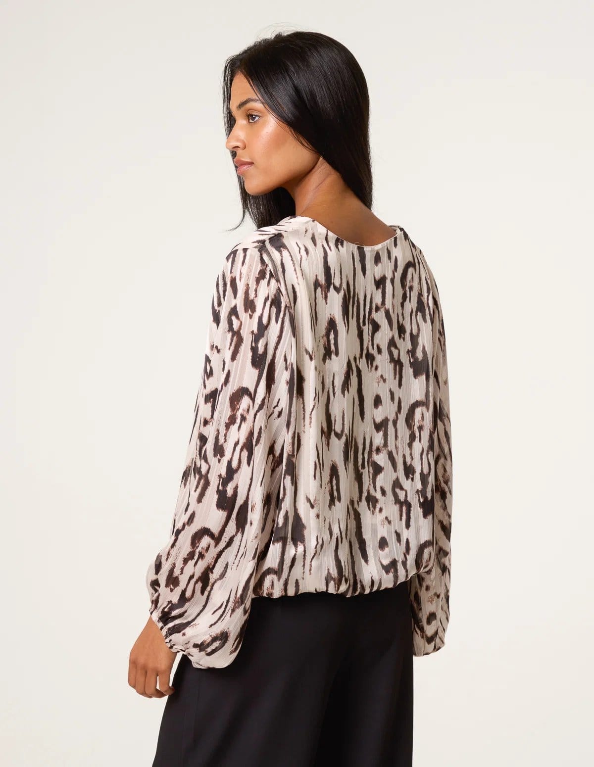 Blue Vanilla Animal Print Puffball V Neck Top - 4