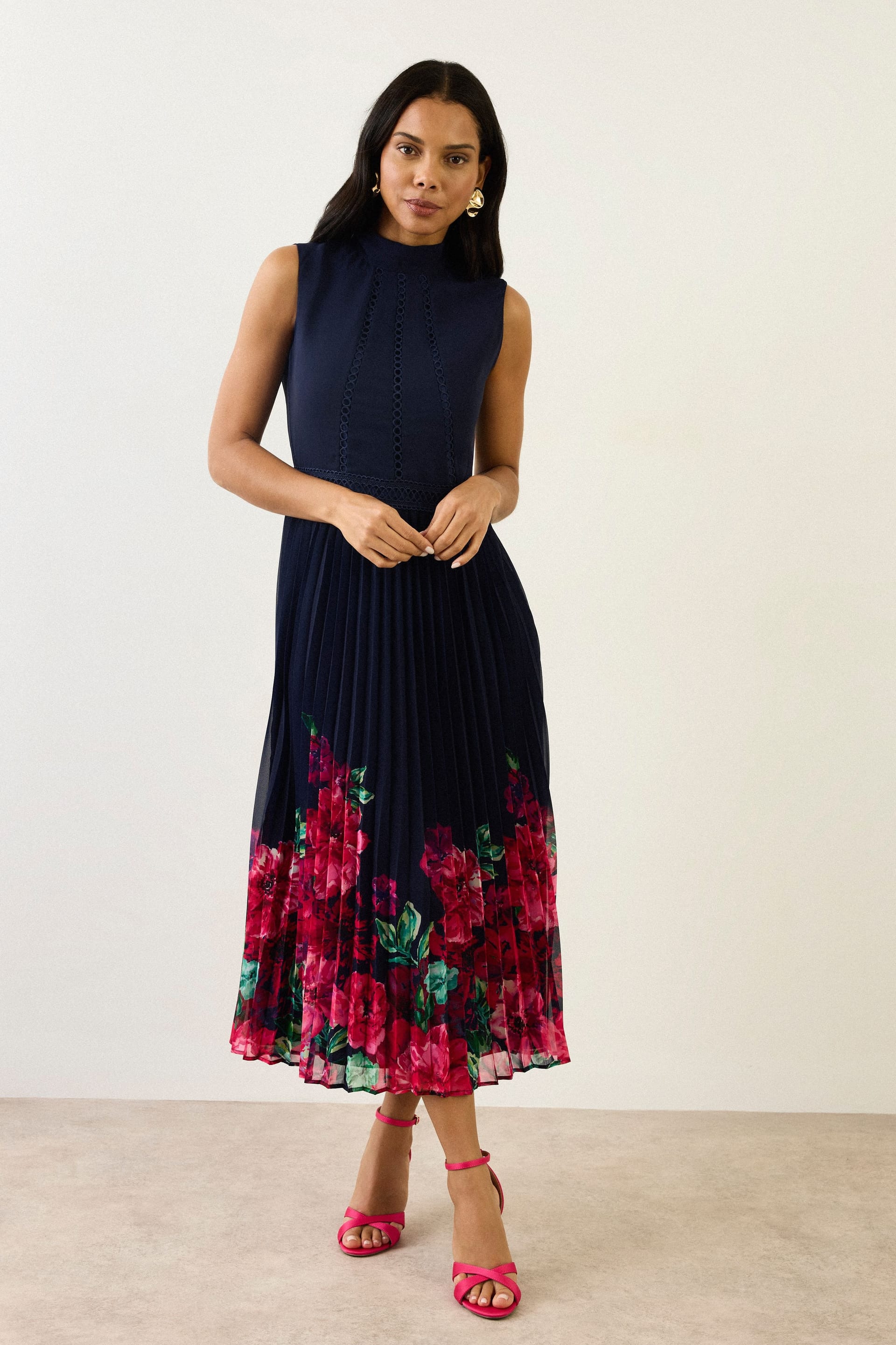 Wallis Navy Floral Lace Midi Dress