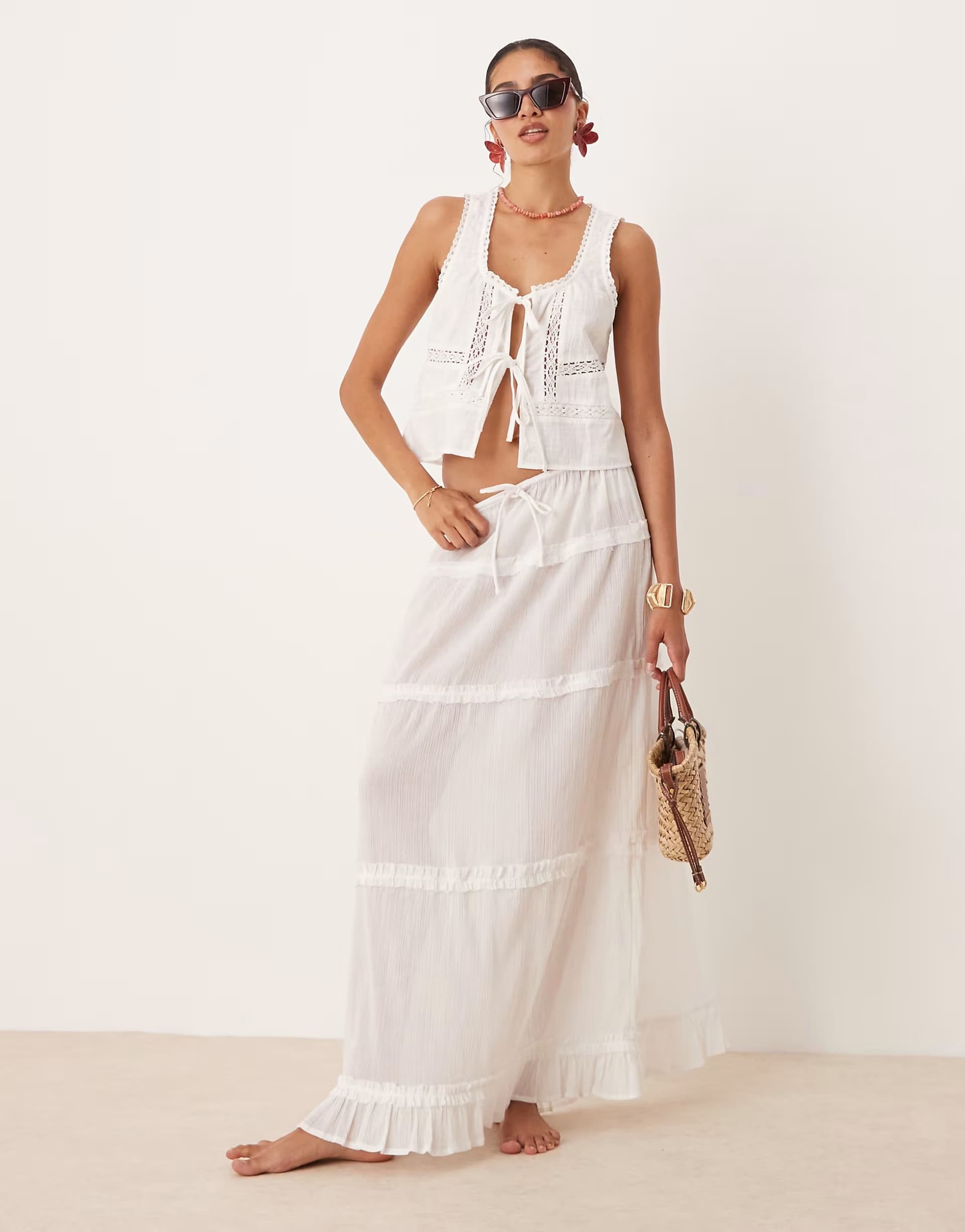 ASOS ASOS DESIGN crinkle ruffle maxi beach skirt in white