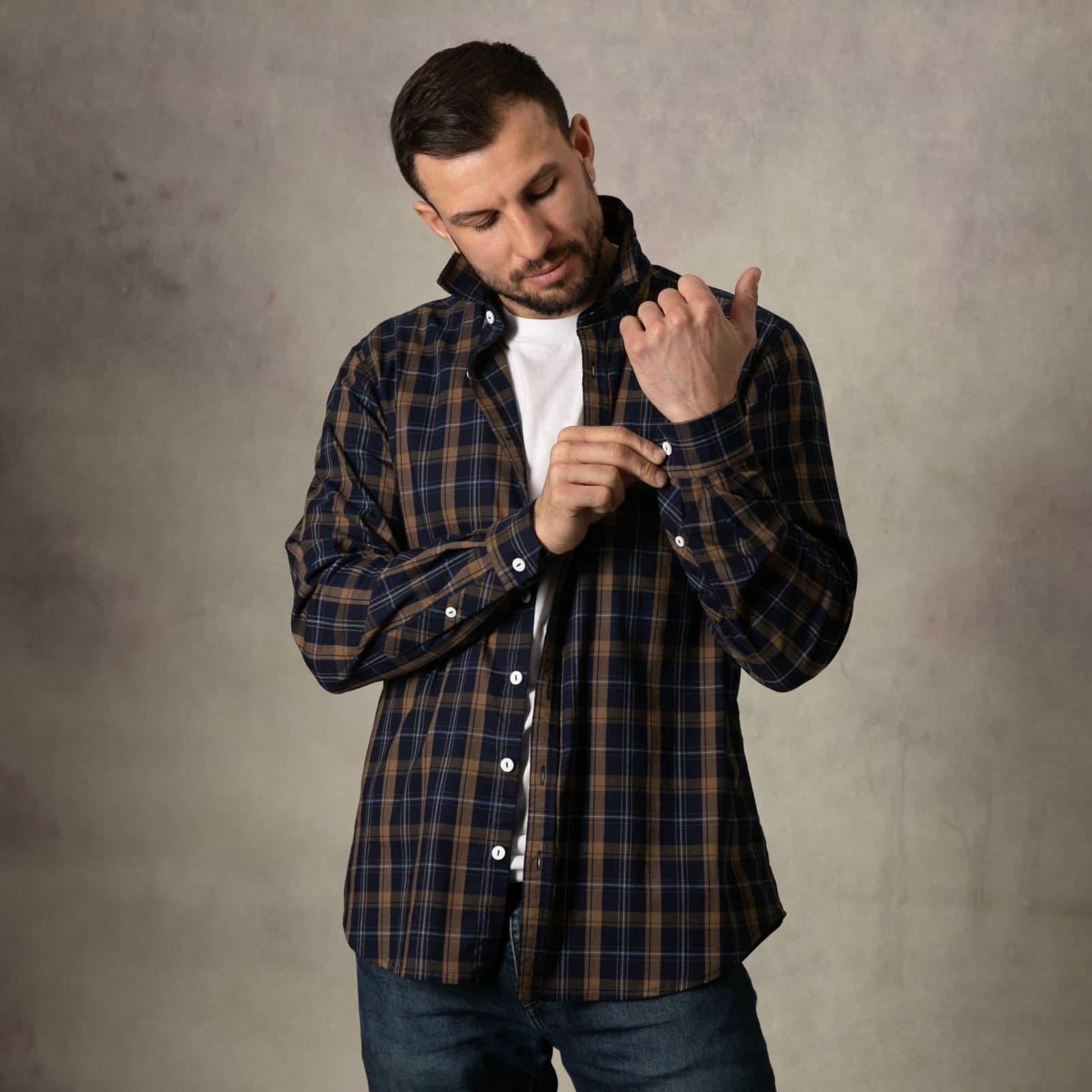 Peter Gribby Peter Gribby Men's Gold Check Long Sleeve Shirt