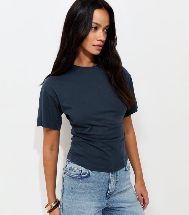 New Look Women's Navy Ruched Waist Crew Neck T-Shirt New Look - 3