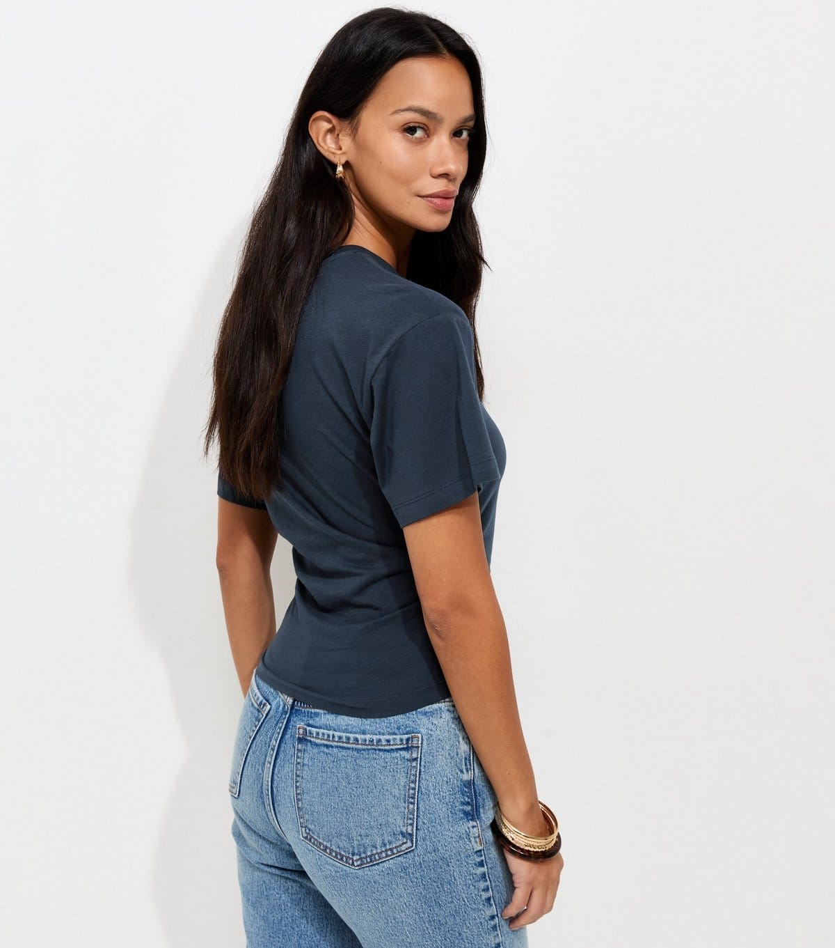 New Look Women's Navy Ruched Waist Crew Neck T-Shirt New Look - 4