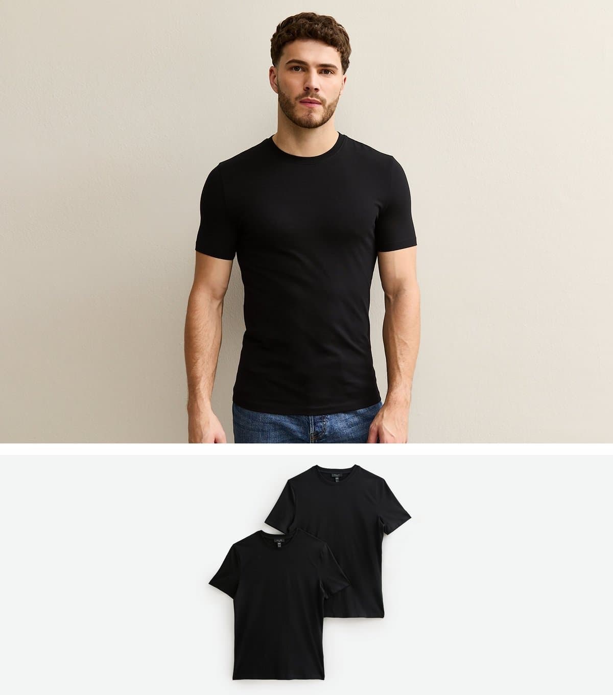 New Look Men's Pack of 2 Black Muscle Fit Crew Neck T-Shirts New Look