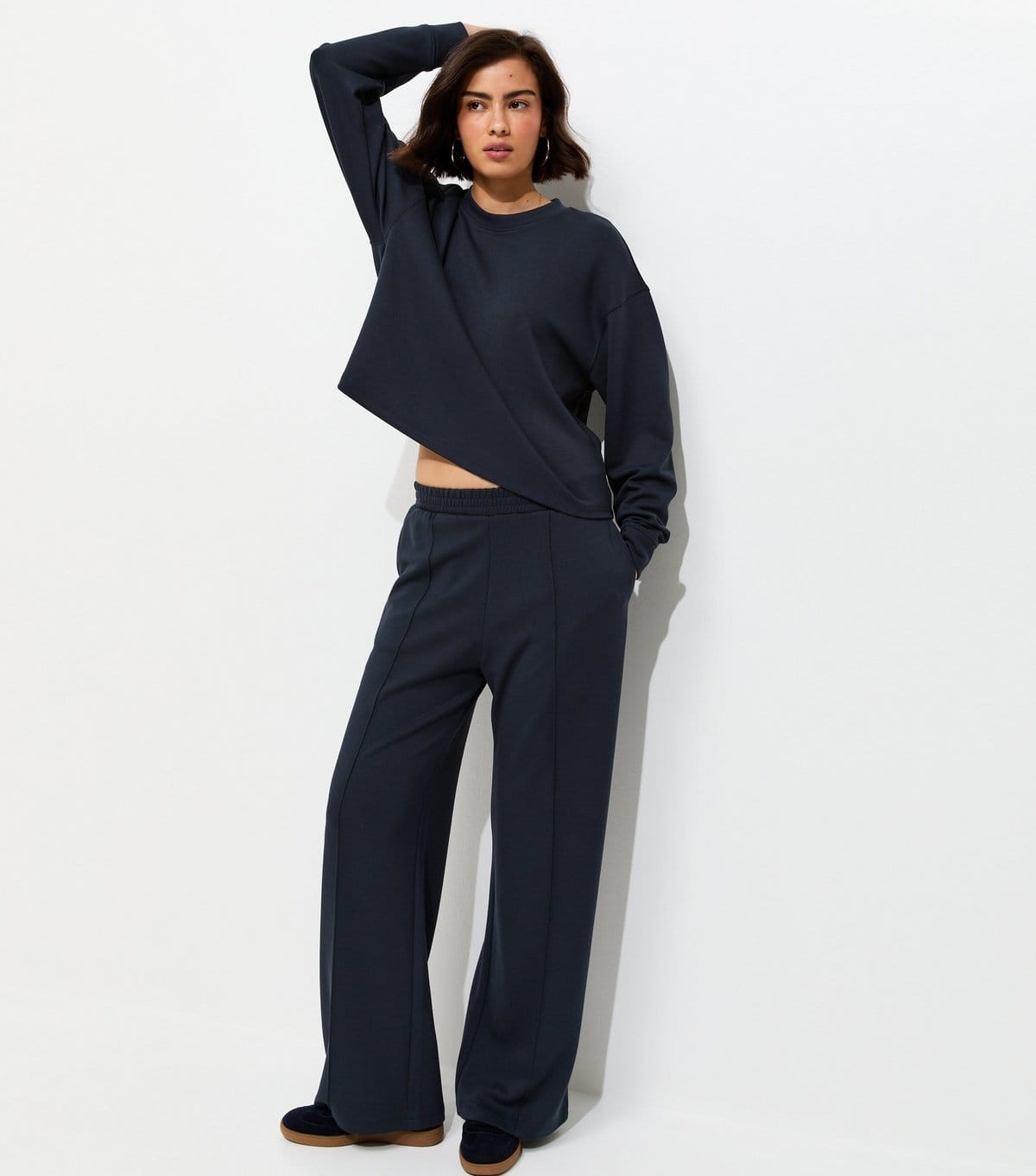 New Look Navy Premium Jersey Wide Leg Joggers