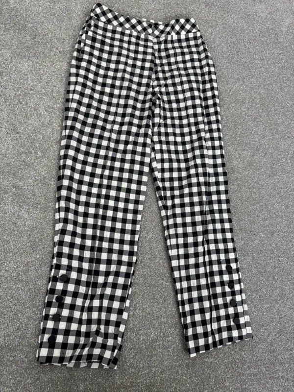 Topshop Brand New Topshop Gingham Check Cropped Trousers UK 6 Black White Side Button | RRP: £36