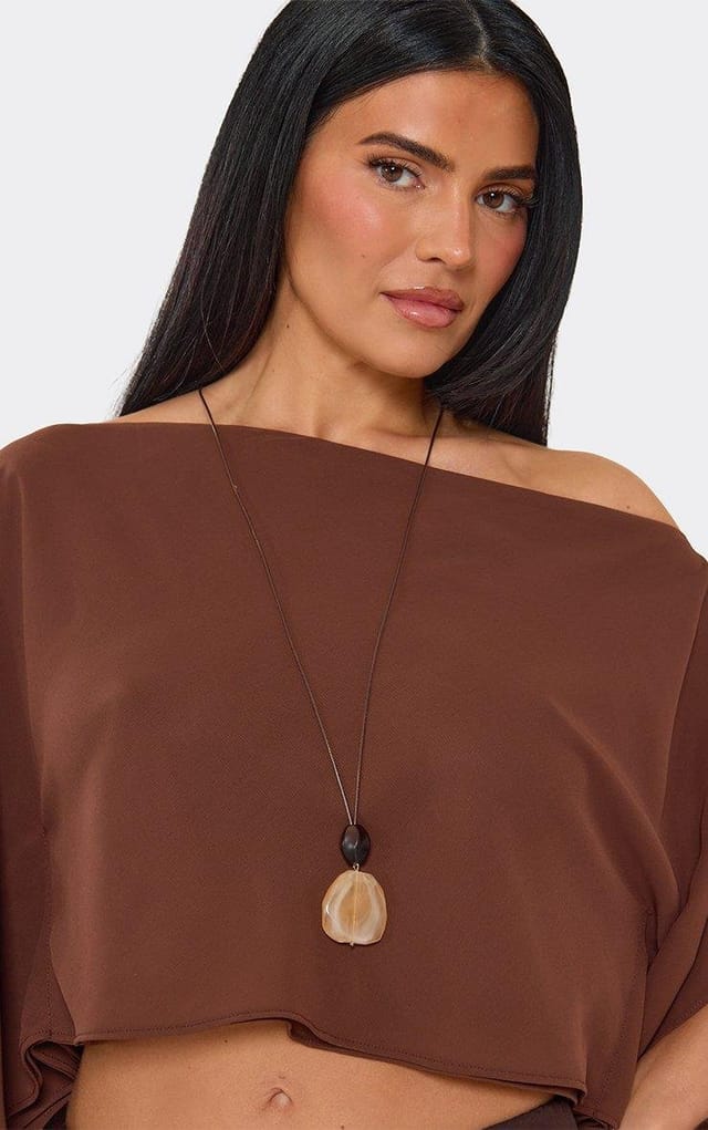 EGO Multi Pendant Bead Detail Long Necklace In Brown., Women's Size UK 0 - 2