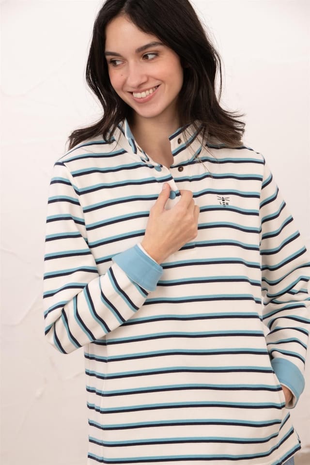 Lighthouse Clothing Lighthouse Clothing Women's Haven Jersey Popper Detail Cotton Top in Pale Blue - 2