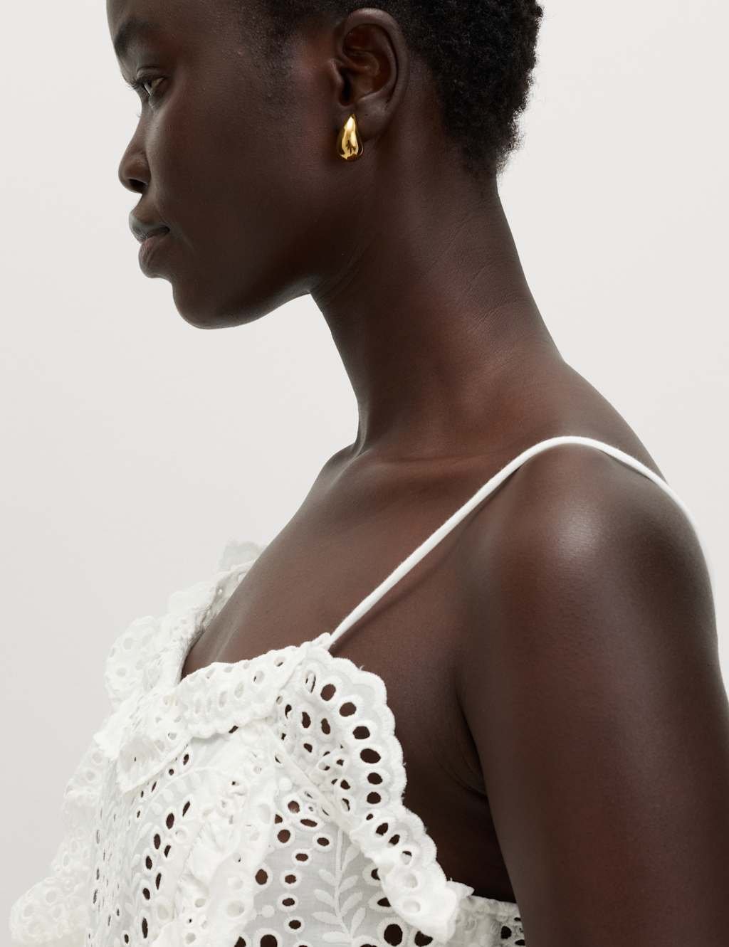 Marks & Spencer M&S Pure Cotton Broderie Ruffle Cutwork Cami Soft White - 2