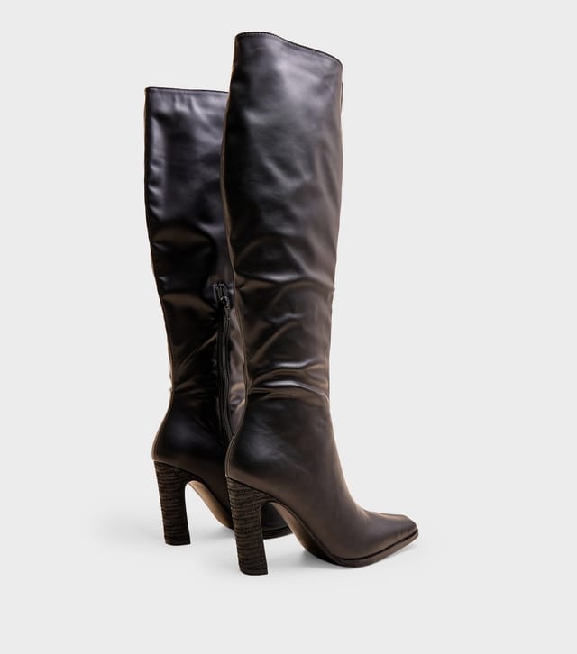 Public Desire Women's Black Acquilla Faux Leather Knee High Flared Heel Boots Public Desire New Look - 3