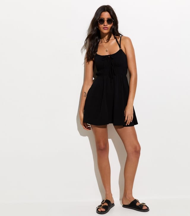 New Look Women's Black Tie Front Beach Mini Dress New Look - 3