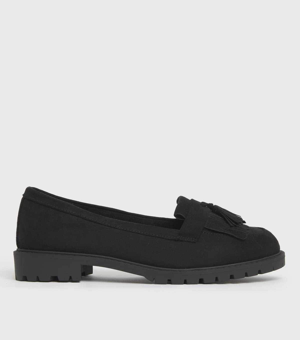 New Look Women's Wide Fit Black Suedette Chunky Tassel Loafers Vegan New Look