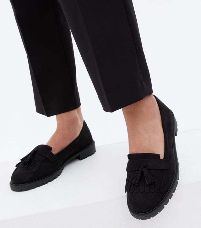 New Look Women's Wide Fit Black Suedette Chunky Tassel Loafers Vegan New Look - 2