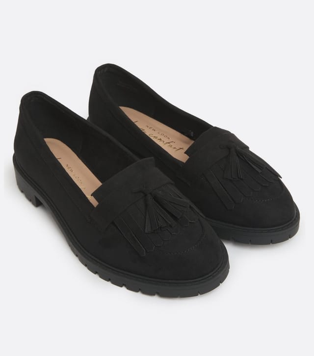 New Look Women's Wide Fit Black Suedette Chunky Tassel Loafers Vegan New Look - 3