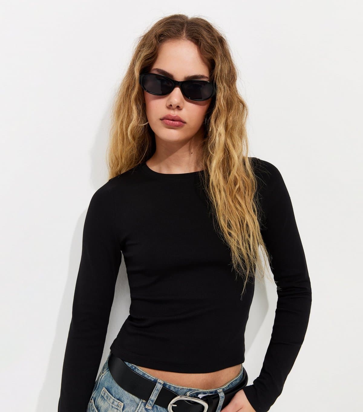 New Look New Look Black Stretch Cotton-Rich Long Sleeve Baby Tee