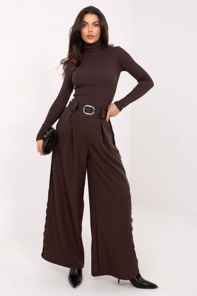Love Lace Love Lace Women's Classic Ribbed Turtleneck Sweater Soft Stretch in Brown - 2