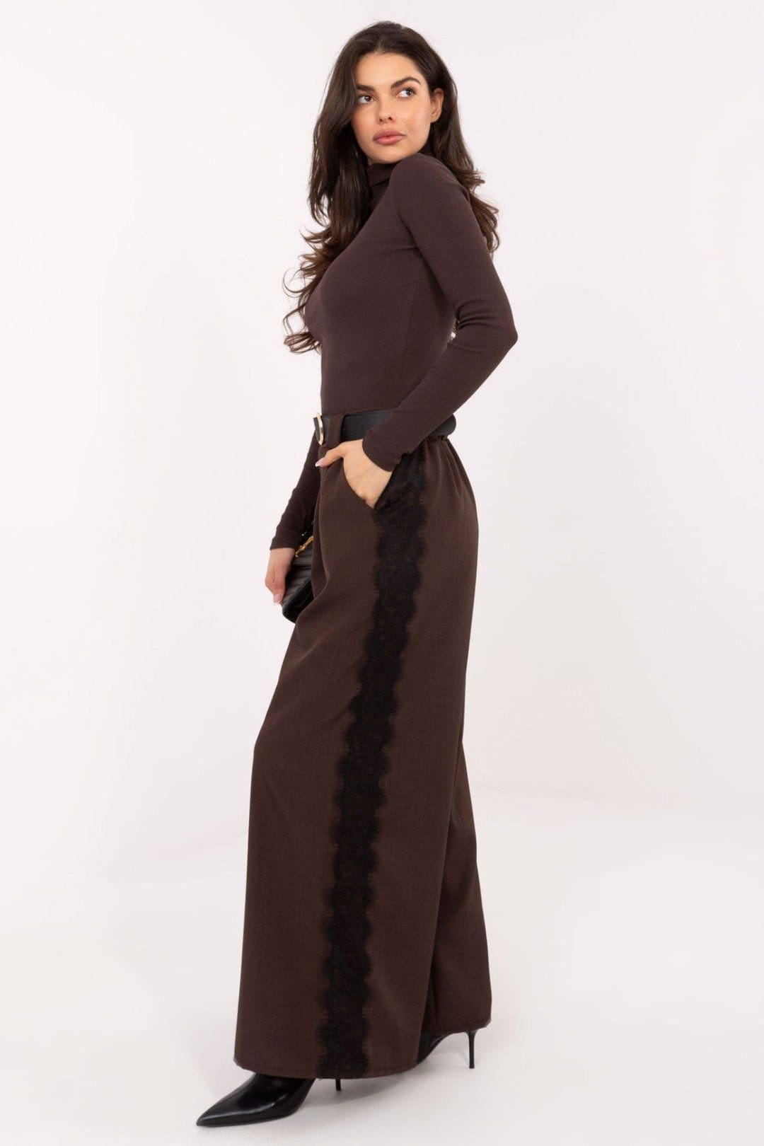 Love Lace Love Lace Women's Classic Ribbed Turtleneck Sweater Soft Stretch in Brown - 4