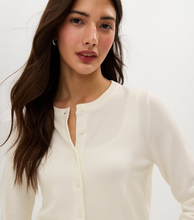 New Look Women's White Knit Crew Neck Button Up Cardigan New Look - 2