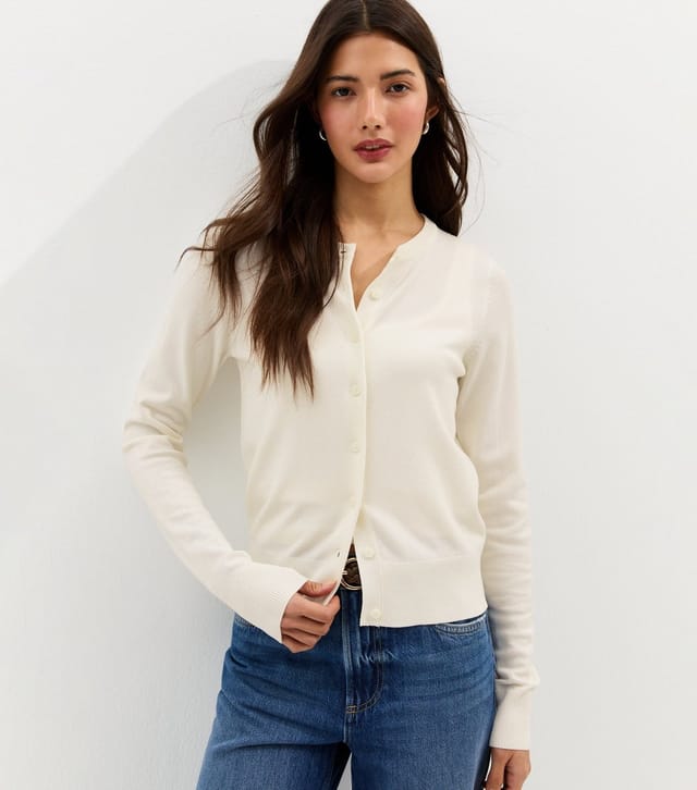 New Look Women's White Knit Crew Neck Button Up Cardigan New Look - 3