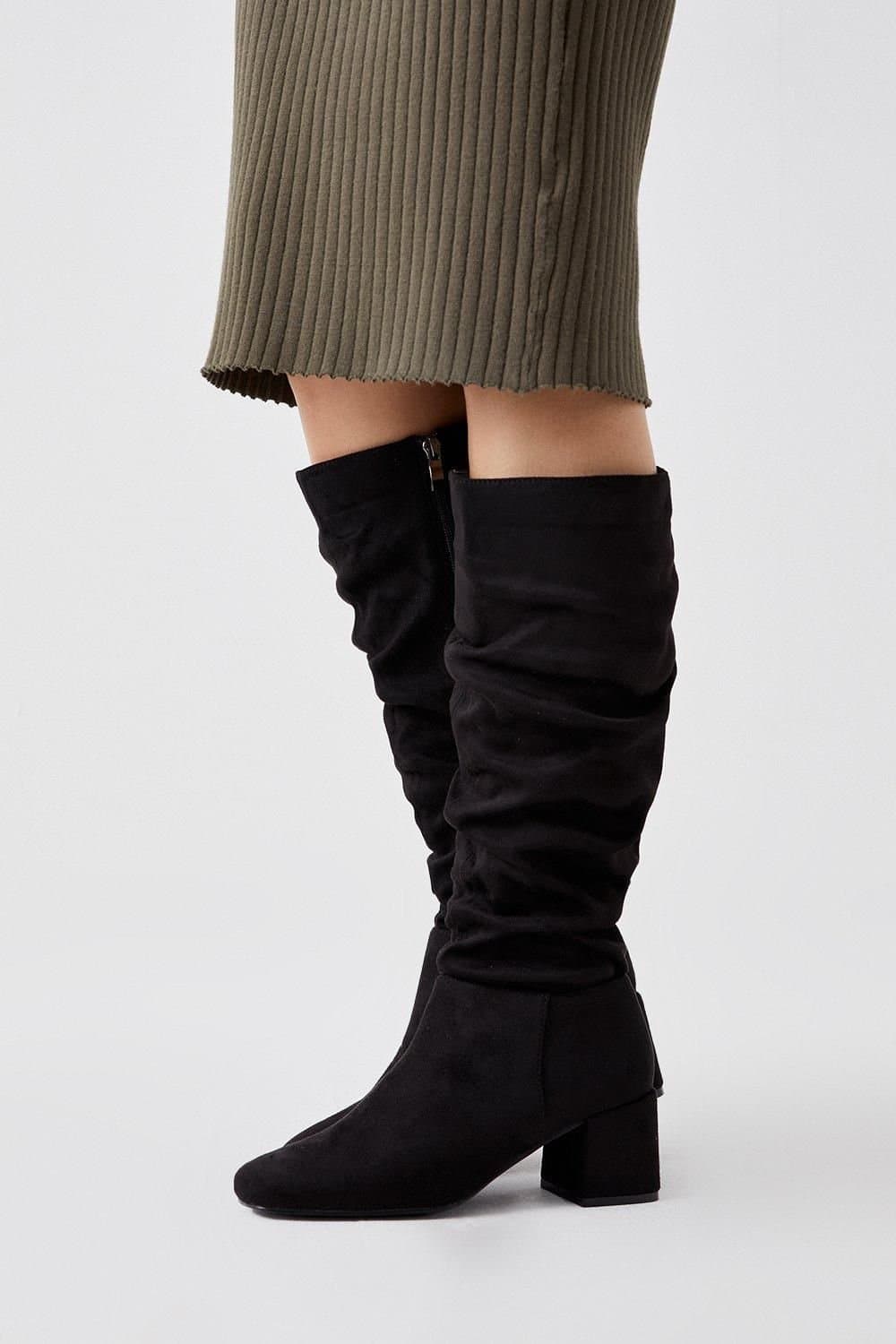 Dorothy Perkins Dorothy Perkins Women's Kaya Ruched Knee High Boots in Natural Black