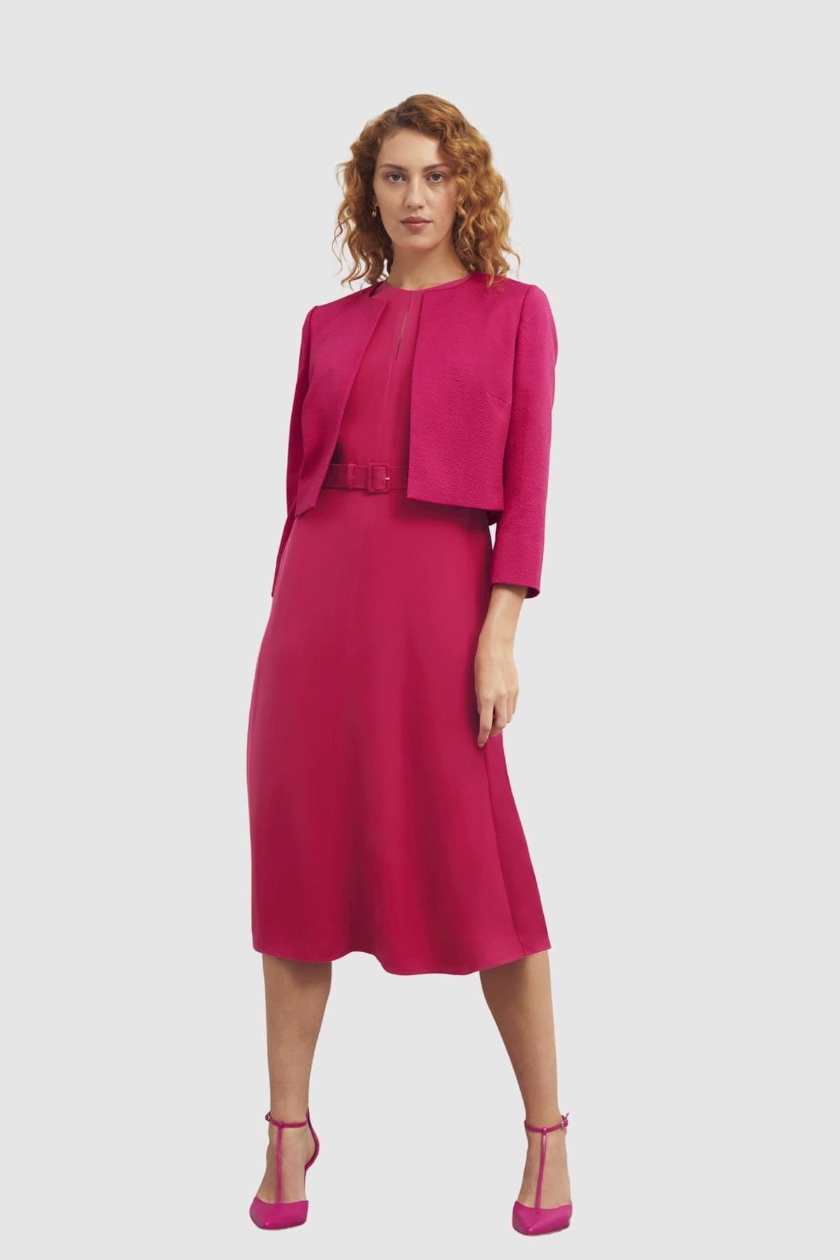 Hobbs London Hobbs London Women's Elize Cropped 3/4 Sleeve Occasion Jacket in Fuchsia