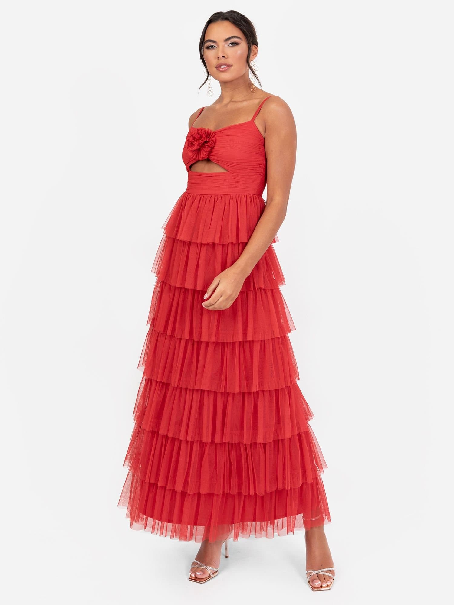 anaya with love Anaya with Love Women's Corsage Detail Tiered Cami Maxi Dress in Red