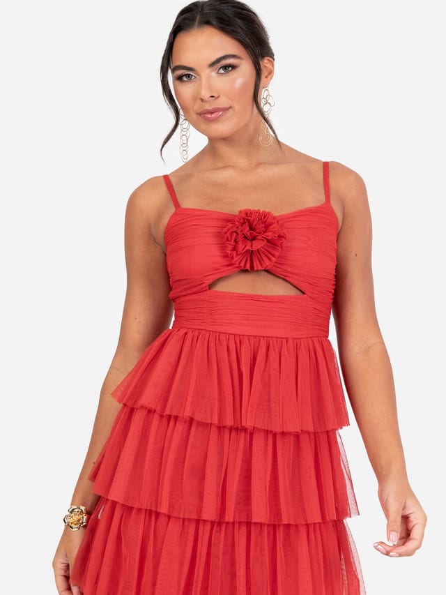 Anaya with Love Anaya with Love Women's Corsage Detail Tiered Cami Maxi Dress in Red - 2