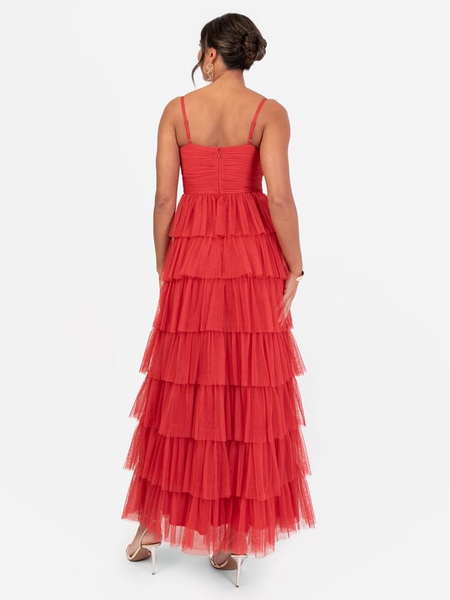 Anaya with Love Anaya with Love Women's Corsage Detail Tiered Cami Maxi Dress in Red - 3